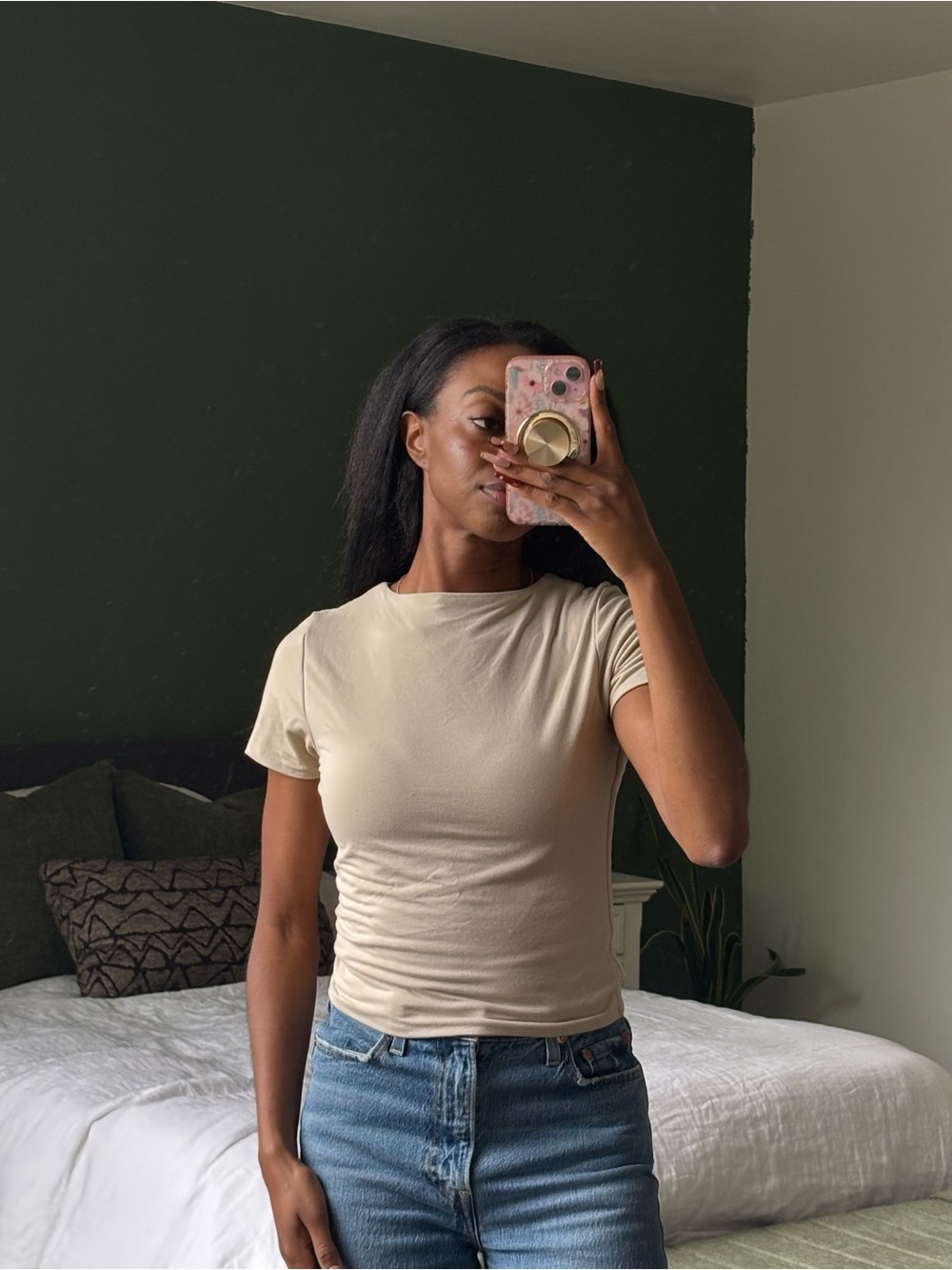 Re Ona Short Sleeve Crewneck Tee in Beige